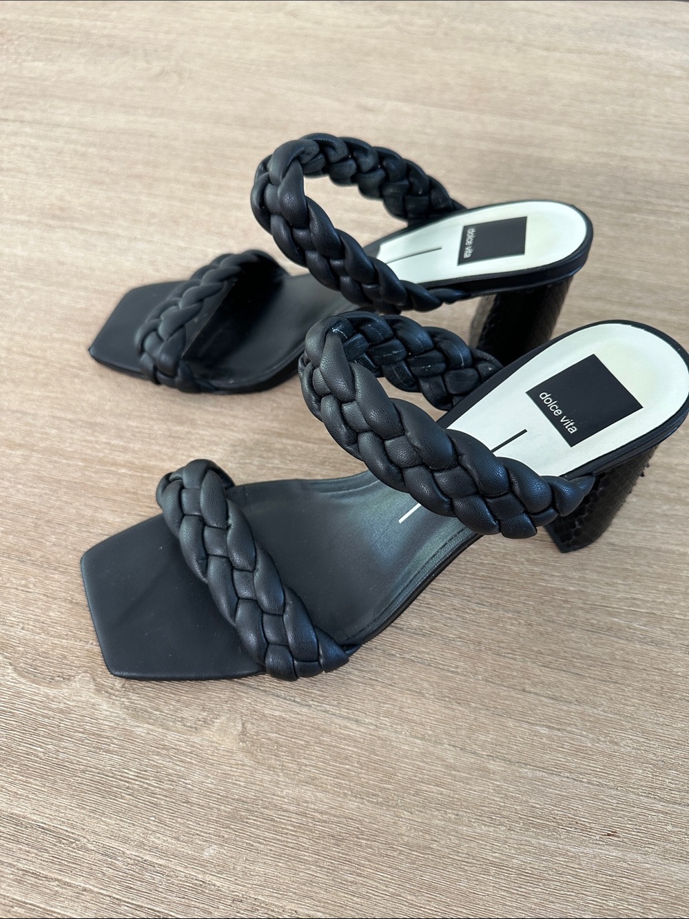 Dolce Vita Paily Black Braided Double-Strap Block Heels